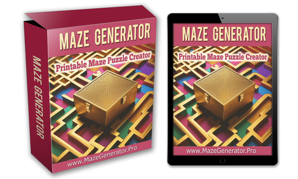 Maze Generator Software interface showing maze builder and puzzle creator features